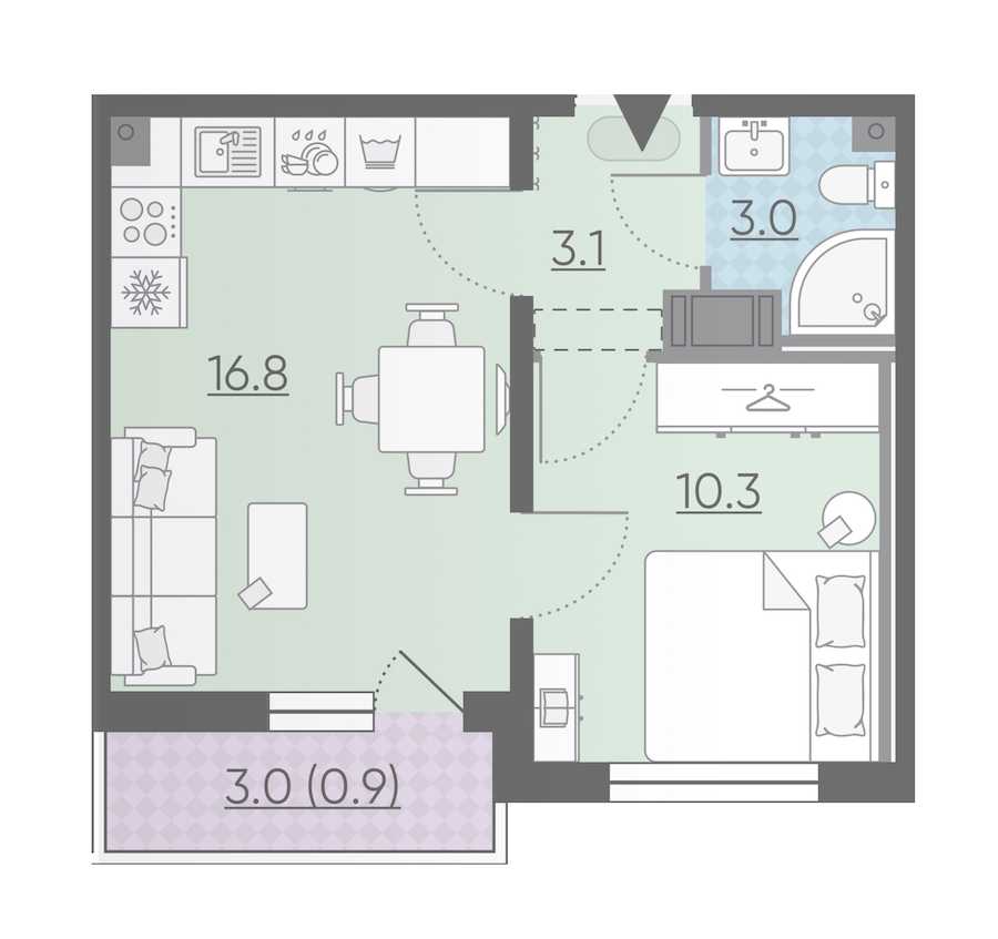Однокомнатная квартира в : площадь 34.1 м2 , этаж: 3 - 4 – купить в Санкт-Петербурге